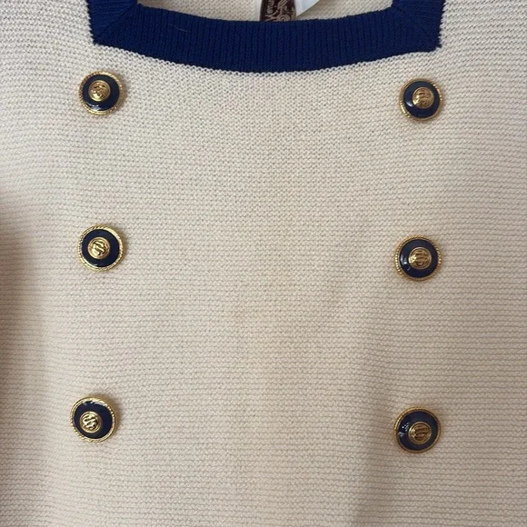 St John Cream and Navy Knit Top with Zipper Detail - Picture 4 of 7
